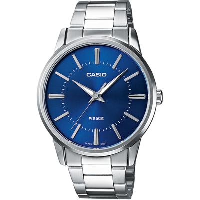 Quarzuhr, silber (edelstahlfarben, blau), CASIO TIMELESS COLLECTION, Armbanduhren, Damen, Quarzuhr, Armbanduhr, Herrenuhr, Damenuhr, analog, Neo-Display, Edelstahlarmband