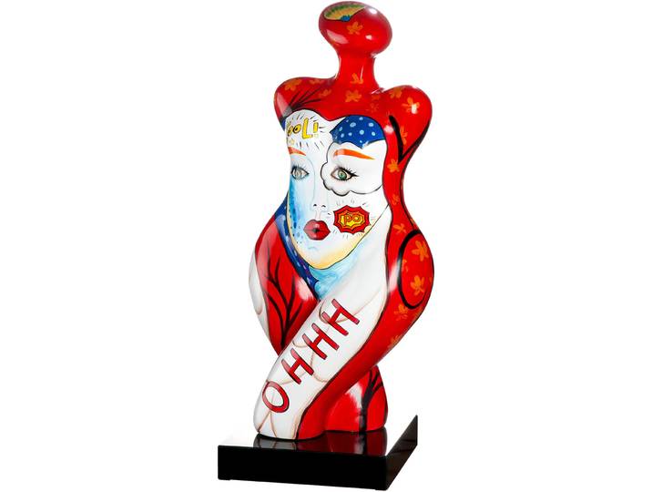 Skulptur GILDE Figur Frau Femme , bunt (rot, weiß), B:32cm H:71cm T:25cm, Kunstharz, Dekofiguren, Skulptur