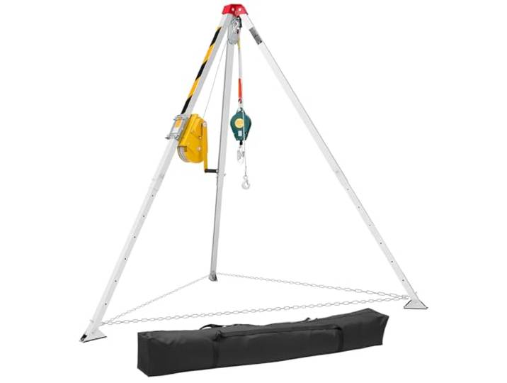 VEVOR Tripode Levage avec Treuil 1179 kg Trépied Sauvetage Espace Confiné Tripode Égouts pour Manutention Matériaux et Évacuation Personnel\, Pieds Réglables 1\,6-2\,45 m Câble 30 m Protection Antichute