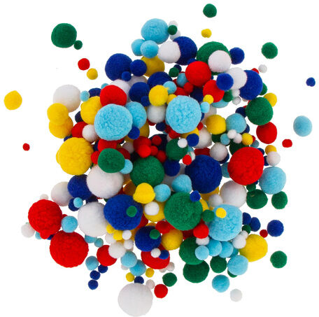 Pompons, bunt, 4–25 mm Ø, 400 Stück