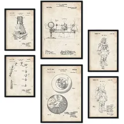 POSTER Set Mit 6 Plakaten Mit Astronaut Patenten Im Vintage Stil A3 & A4 Rahmenlos