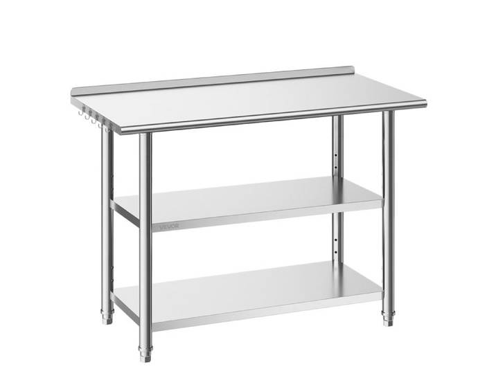 Table de Travail Cuisine Professionnelle-VEVOR-Table Centrale Inox 121 9x61x86 4 cm Poste de Travail en Acier Inoxydable