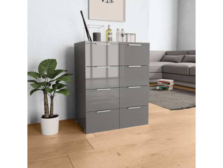 ZXQVLMRS Sideboard Kommode mit 8 Schubladen, Hochglanz-Grau 60x35x80 cm Stabile Konstruktion, Vielseitiger Stauraum, Modernes Design