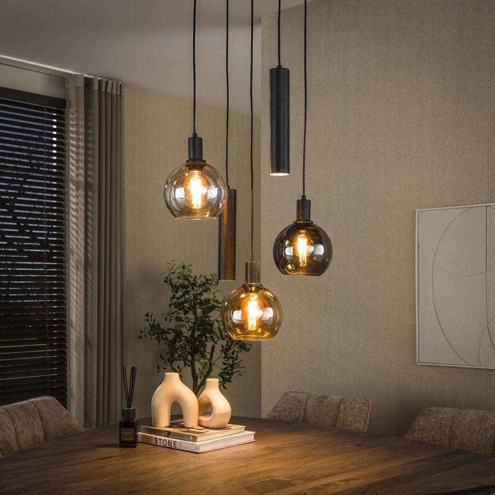 Lyora Vide hanglamp Sfera met glazen pendels - zwart en transparant