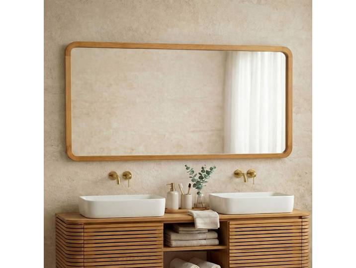 Grand miroir rectangulaire avec bords en teck - Kama