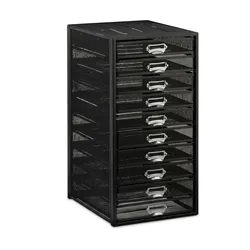 Relaxdays Schubladenbox, 10 Schubfächer, für Din A4 Dokumente, Ordnungssystem für Schreibtisch, Aktenablage, schwarz