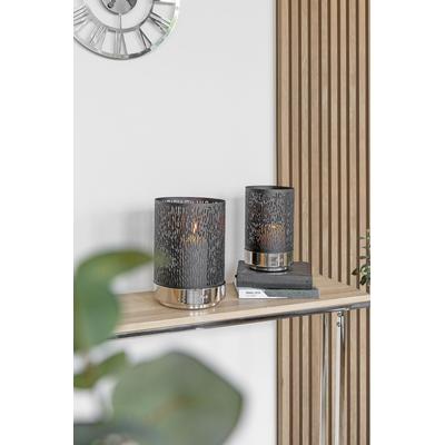 Windlicht FINK "MARIAN", silber (schwarz, silberfarben), H:30cm Ø:21cm, Eisen, Kerzenhalter, Windlicht, Kerzenhalter aus Eisen, mit wellenförmigen Cut-Outs