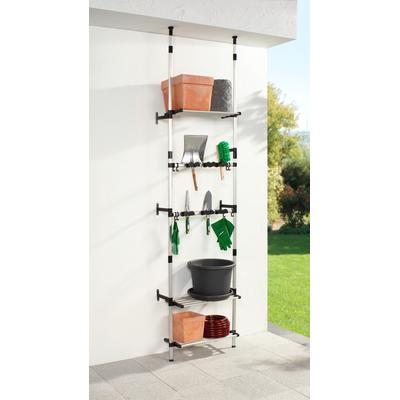 Teleskopregal RUCO, grau (aluminiumfarben, schwarz), B:66cm H:250cm T:32cm, Aluminium, Regale, Teleskopregal, Aluminium, für Gartenutensilien