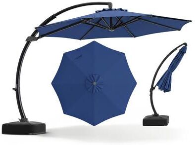 Costway 11 FT Cantilever Patio Umbrella with Base with 360° Rotation and Tilt Adjustment-Navy