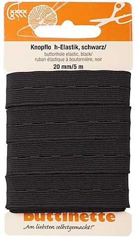 buttinette Gummiband "Knopfloch-Elastik", schwarz, Breite: 20 mm, Länge: 5 m