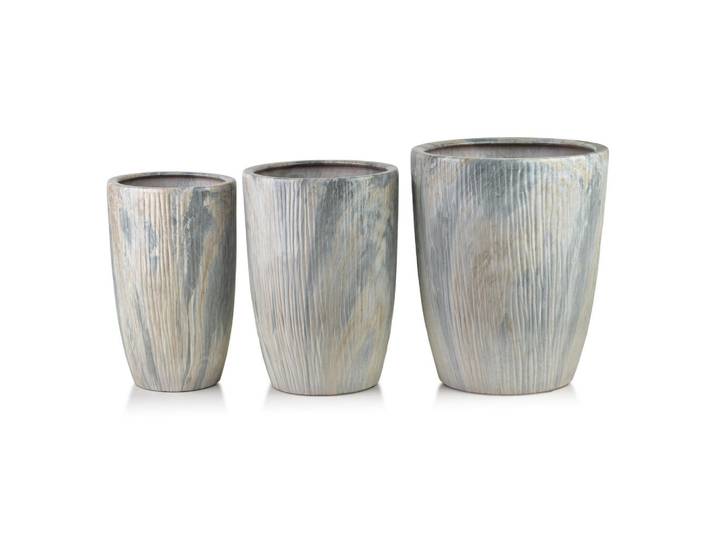 Mondex Blumentopf Neva 3er Set grau 37/37/47 cm Keramik, Grau, 37x47x37 cm, Dekoration, Blumen & Blumentöpfe, Übertöpfe