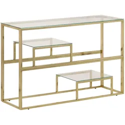 Décoshop26 - Konsolentisch mit Ablage aus goldfarbenem Edelstahl und gehärtetem Glas DEC031360 DEC031360