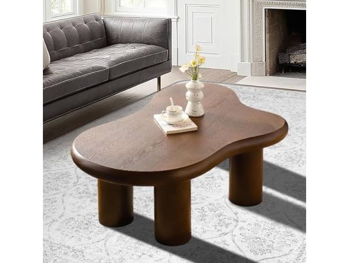 FeiZhiYanS Wolken-Couchtisch, Retro-Braun, 46 Zoll, unregelmäßig 4 stabile Stützbeine, Minimalistischer Mitteltisch, Abgerundete Kanten, Für Wohnzimmer