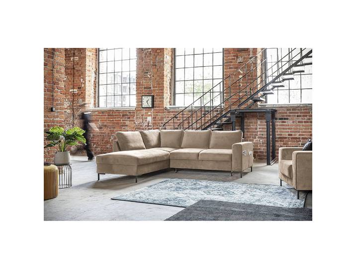 Ecksofa mit Ottomane Beige Samt Parmis 237 x 84 x 197cm Ottomane davorstehend links Modern
