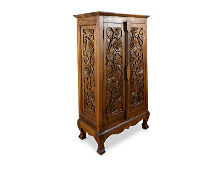 livasia Asiatischer Schrank aus Massivholz – 57x33x100cm – Handgeschnitztes Highboard aus Akazienholz, Kommode mit Einzigartigem Design, Nachhaltig & hochwertig