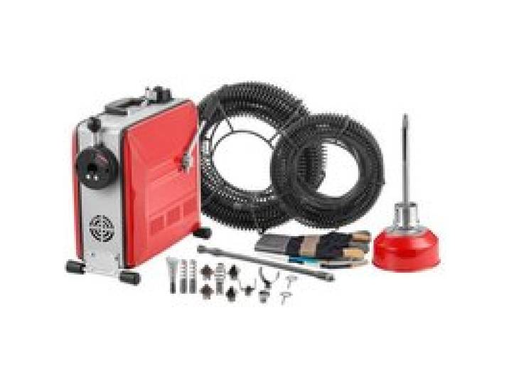 VEVOR Elektrische Rohrreinigungsmaschine, 850W Abflussreiniger, 14,5m x 16mm, 14m x 22mm & 5m x 9,5mm Federkabel, 0,4m x 12mm flexible Feder & 11 Schneidern, für Rohre mit 50–200mm Durchmesser