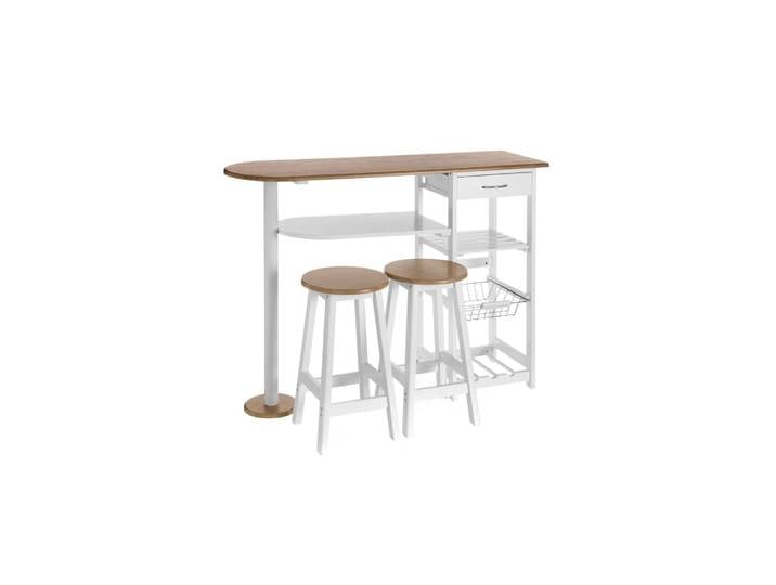 Ensemble table bar, tabourets, desserte pour petite cuisine