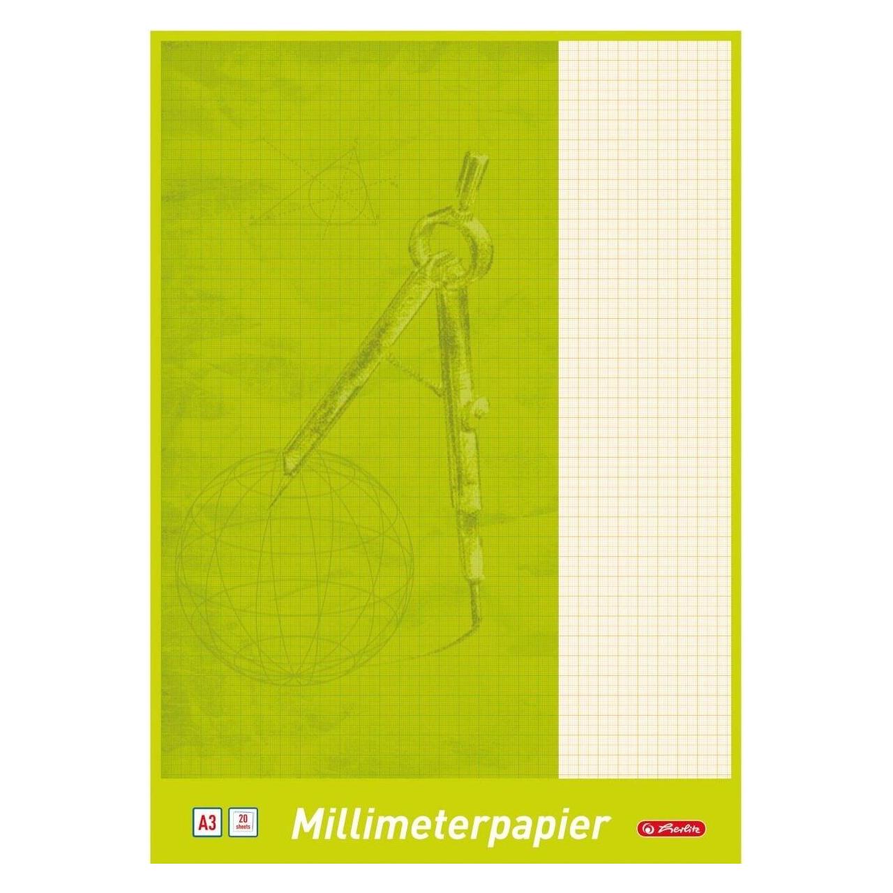 Herlitz Millimeterpapier-Block DIN A3, 80 g/qm, 20 Blatt Lineatur: rot, holzfrei, mit 1 mm Teilung, verstär (A3, Harter Einband) (690305)