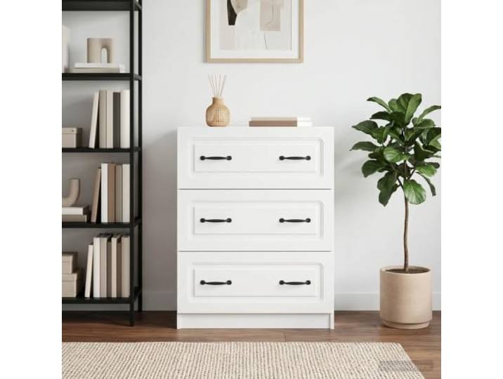 GPWERSDF Schubladenschrank Weiß Holzwerkstoff mit Stangengriffen Vintage-Design, robuste Holzwerkstoff-Konstruktion, pflegeleichte Oberfläche, vielseitig nutzbar