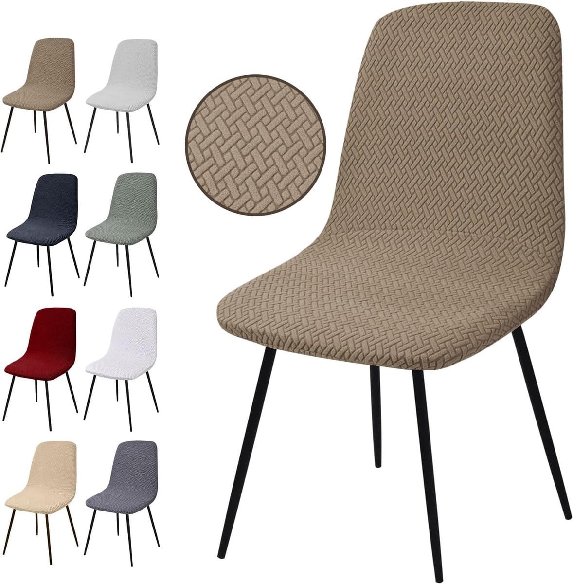 PromoHome Set van 6 Stretch Stoelhoezen van Jacquard Stof in Bruin