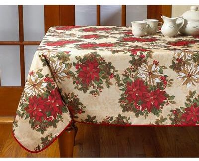Violet Linen European Christmas Poinsettia Garden Pattern Tablecloth