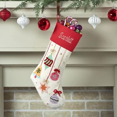 C & F Enterprises Inc Vintage Ornament Christmas Stocking Off White , Off White