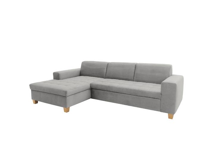 Ecksofa Roblin Grau Samt Loana 266 x 80 x 162cm Longchair davorstehend links Schlaffunktion Natur