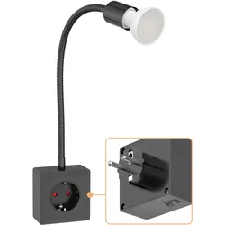 ledscom.de Steckdosenlampe LESCH Leselampe, chrom/schwarz inkl. GU10 LED Lampe 7W, 630lm, warmweiß