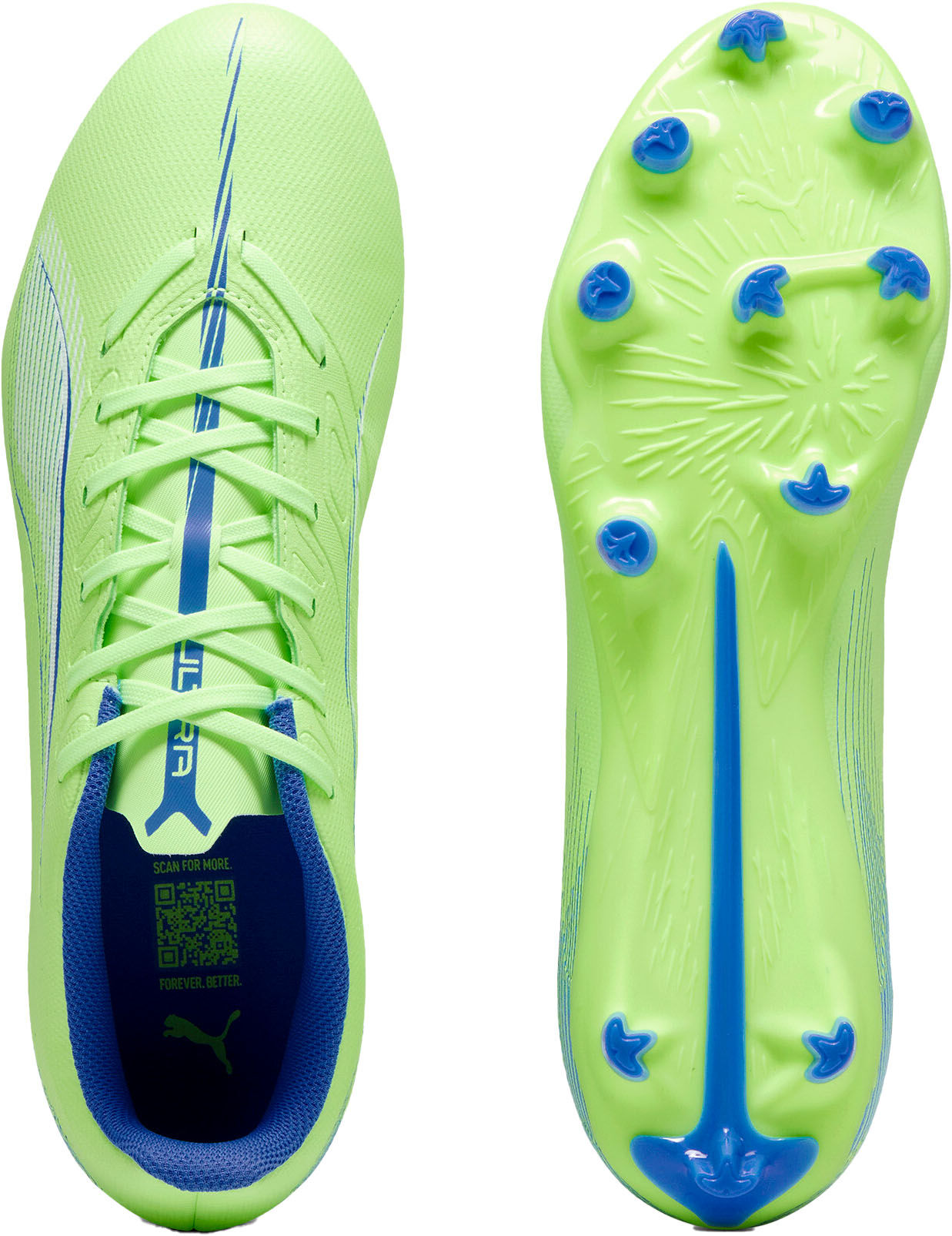 Fußballschuh PUMA "ULTRA 5 PLAY FG/AG", Damen, Gr. 46, Textil, gelb (fizzy apple, puma weiß, blaumazing), Synthetik, Schuhe Fußballschuh, für Rasen- und Kunstrasenplätze
