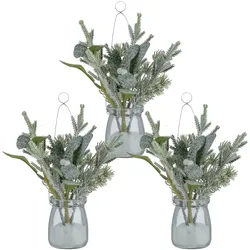 CREATIV green künstliche Pflanze Tannenmix im Glas, 19cm, grün, 3er Set