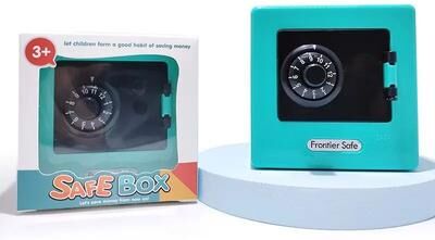 Uplift Treasures Mini ATM Password Piggy Bank With Automatic Banknote Deposit cyan