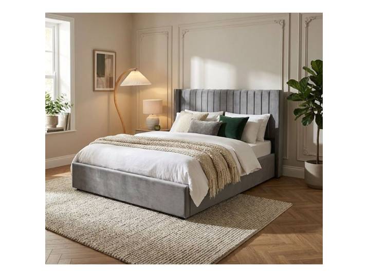 Lit Coffre 180x200 – Velours Gris Sommier Inclus