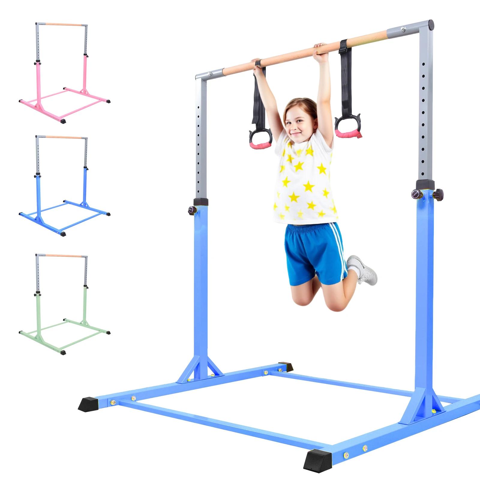 Kinder-Gymnastikbarren - Stufenbarren - 13-fach Höhenverstellbar - Mit Ringen - Für Indoor-Training - Blau
