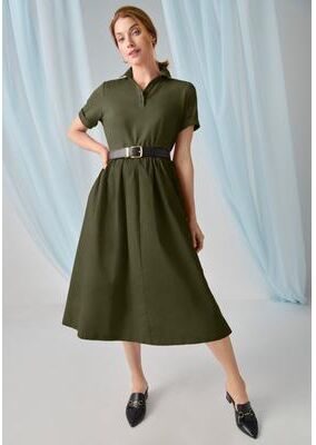Plus Size Women's Mixed Media Poplin Shirt Dress by Jessica London in Dark Olive Green (Size 24 W)