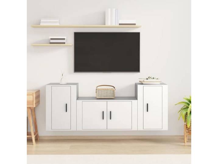 Ensemble de meuble TV suspendu - Blanc - Bois d'ingénierie - A8502