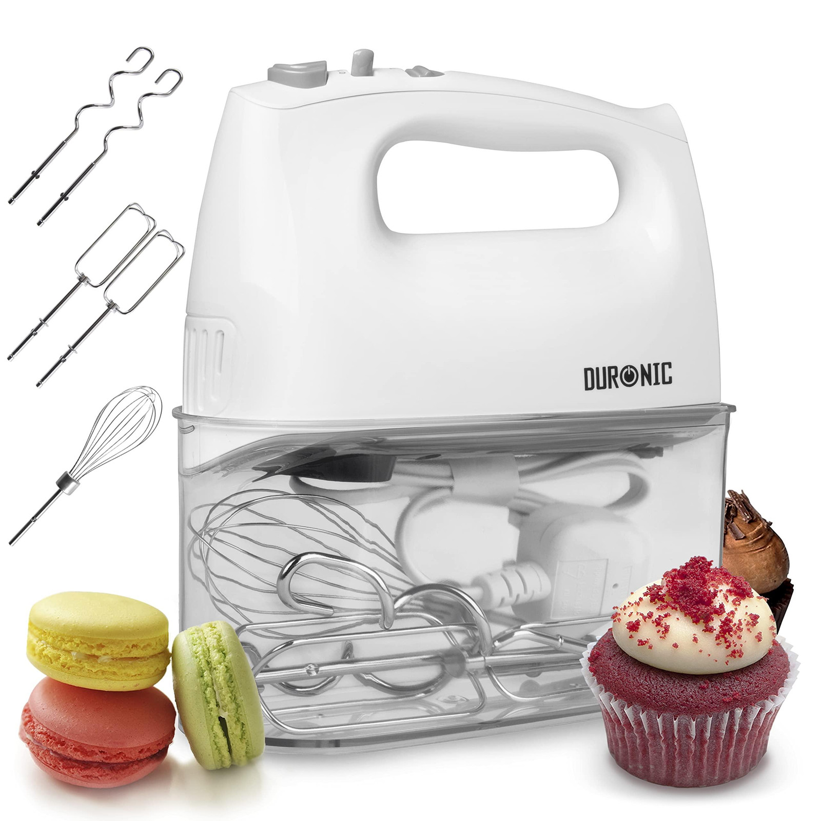 Dripio Handmixer, 400 watt, 5 standen, wit, inclusief 5 accessoires en opbergdoos