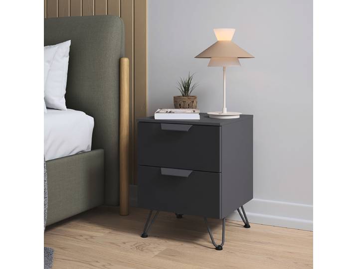 Nachtkommode Aditio mit Glas 53cm Grau/Graumetallic Freiform