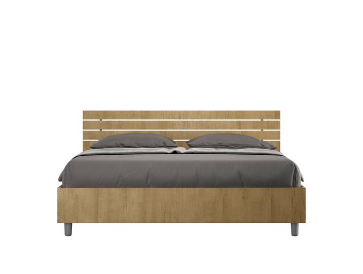 Lit coffre 160x200 tête de lit droite effet bois chêne nature