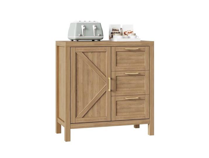 Garvee Buffet Bas Chic en Noyer 90 cm Grand Rangement Spacieux Étagère Réglable & Portes Salon & Entrée