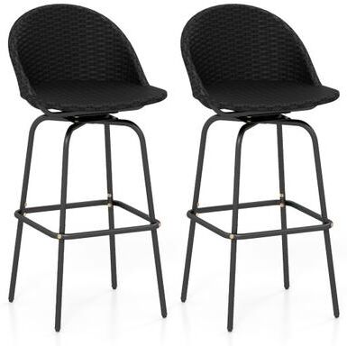 Costway Set of 2 Rattan Swivel Barstools with Curved Back-Black