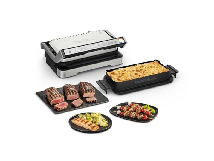 Tefal OptiGrill 4in1 XL Kontaktgrill mit Backschale, Aufklappbar, Tischgrill, 12 Programme, Garstufenanzeige, Elektrogrill, Backofen, GC784D10