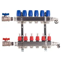 Heizkreisverteiler BASIC für Fußbodenheizung 6 Heizkreise mit Kugelhahn-Set