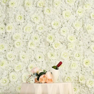 Enova Home Artificial Faux Foliage Flowers Wall Mat Panel Hydrangea and Rose Flowers Backdrop Wedding Party Photo Event Decor