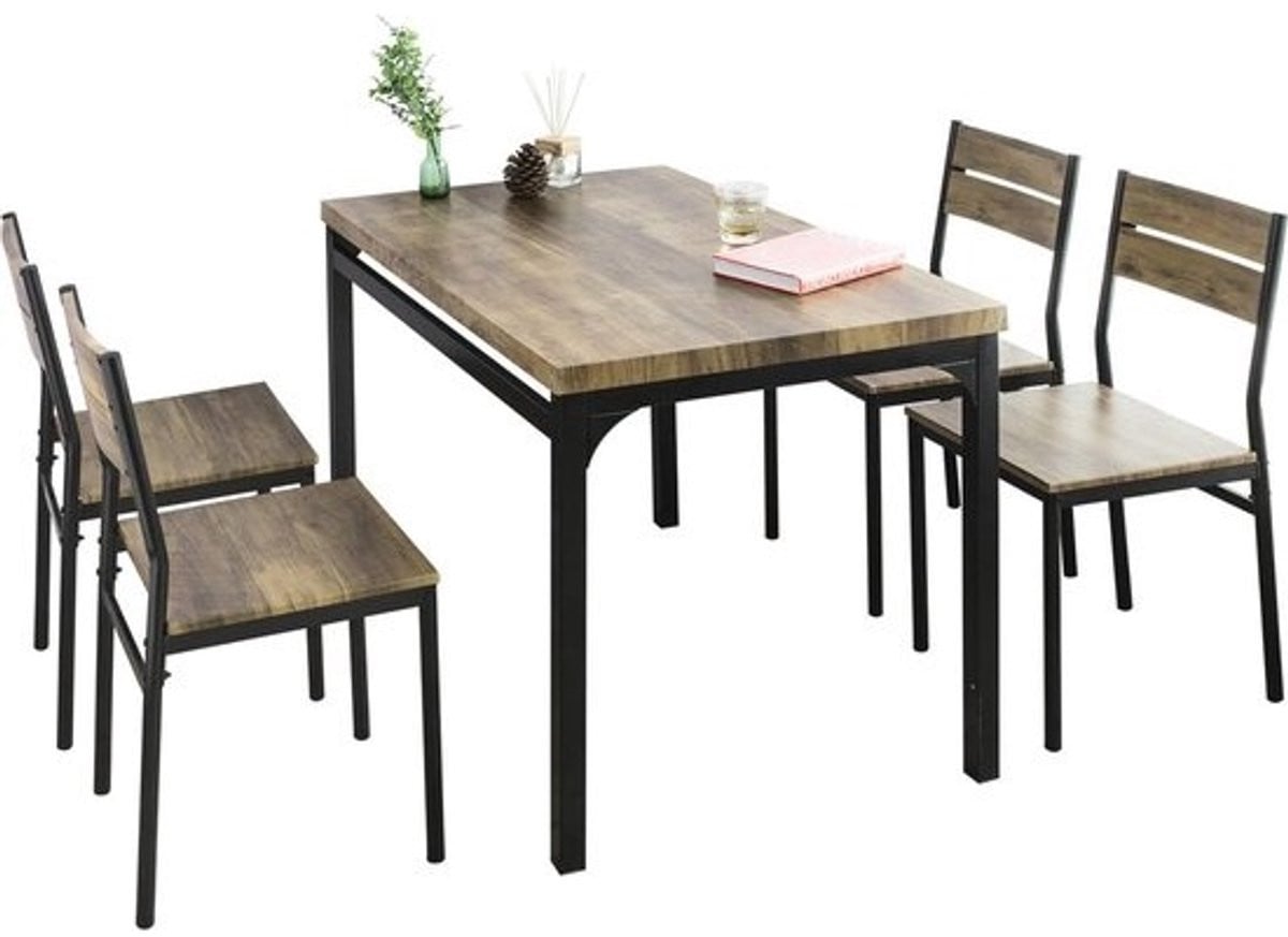 3-delige eettafelset met 4 krukken in industriële stijl voor de keuken, eetkamer of woonkamer