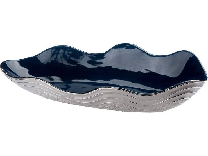 Schale GILDE Deko-Schale Wavy , blau (dunkelblau, silberfarben), B:16,7cm H:39cm T:9cm, Keramik, Schüsseln, Schale