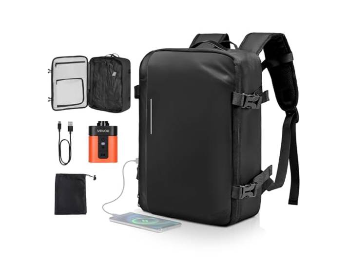 VEVOR Sac à Dos Voyage sous Vide\, 35 L\, Sac à Dos à Compression sous Vide\, avec Pompe Compacte\, Plusieurs Compartiments et Poches\, Bretelles Rembourrées\, pour Voyages d'affaires\, Sortie Camping\, Noir