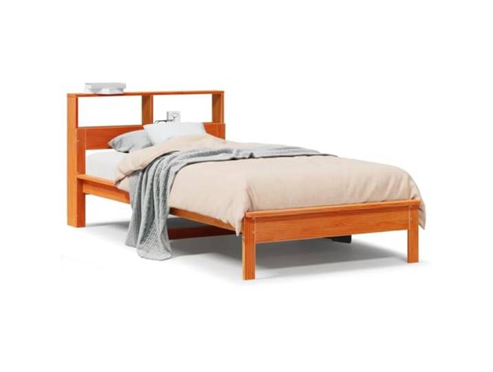 SDWEHBJ Bettgestell mit Regal-Kopfteil, Wachsbraun, 90x190 cm, 21,6 kg, aus massivem Kiefernholz, Zusammenbau erforderlich