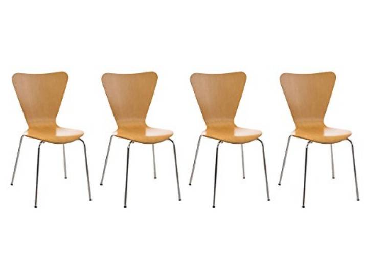 CLP 4X Konferenzstuhl Calisto Mit Holzsitz Und Stabilem Metallgestell I 4X Platzsparender Stapelstuhl, Farbe: Natur