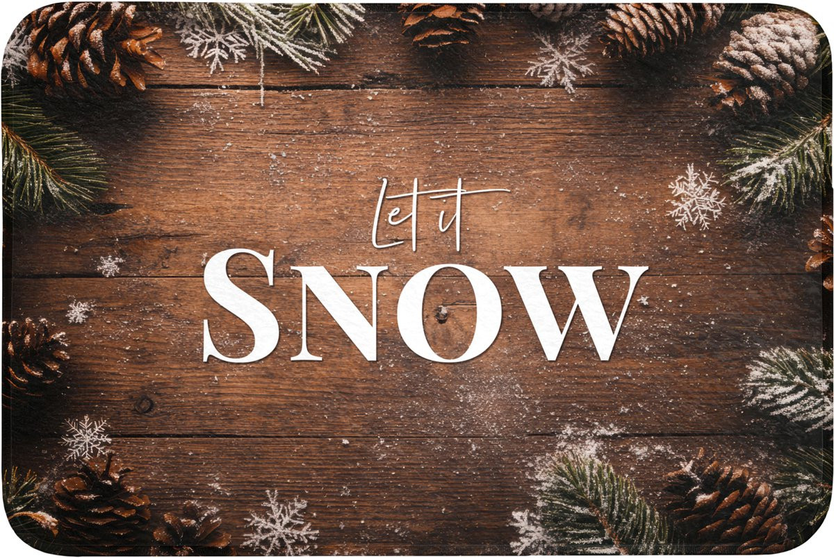 Badmat Let it snow met houtlook design en antislip - 90 x 60 cm