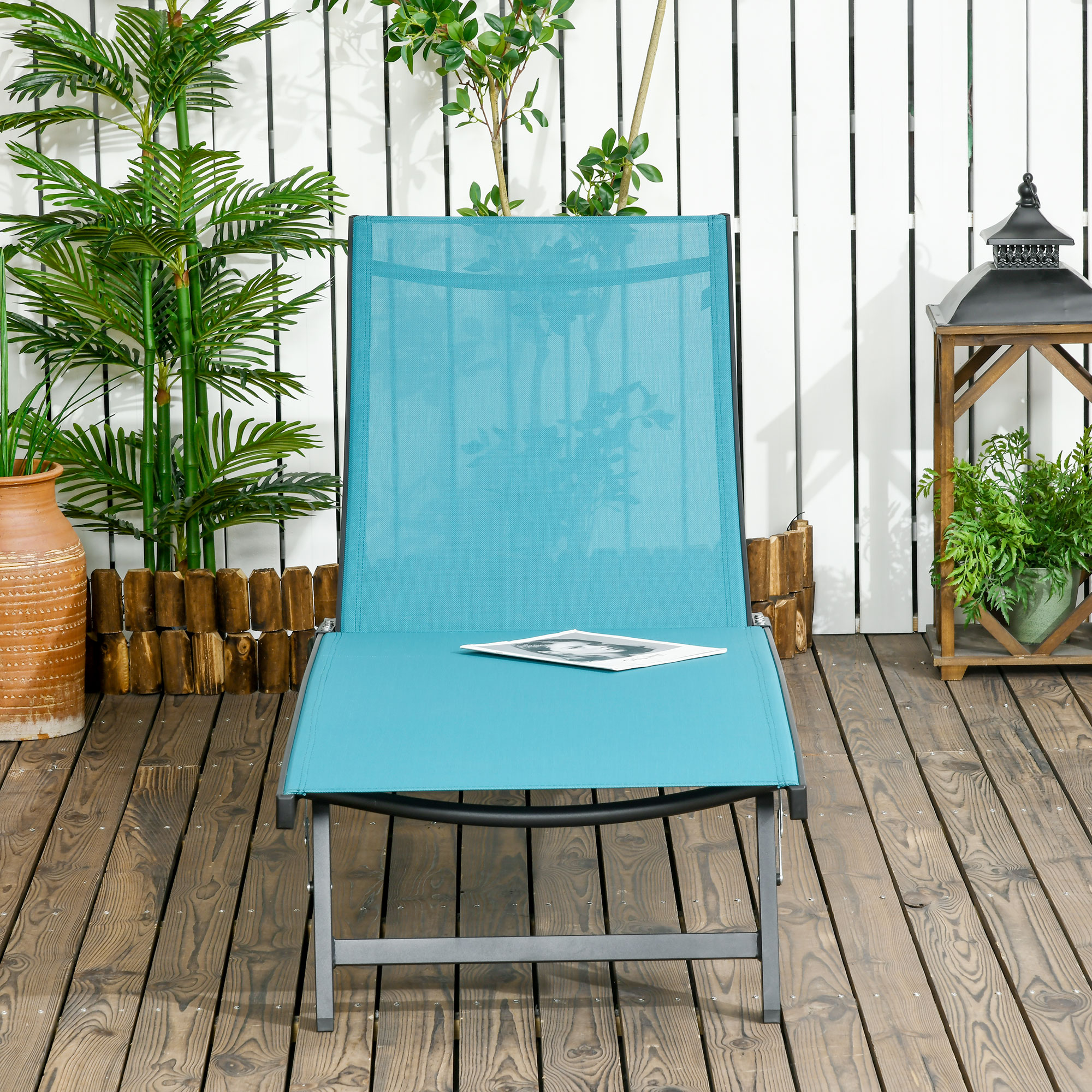 Outsunny Lettino da Giardino in Alluminio e Tessuto Traspirante, Lettino Prendisole con Schienale Reclinabile, 66x165x102 cm, Blu e Nero Aosom